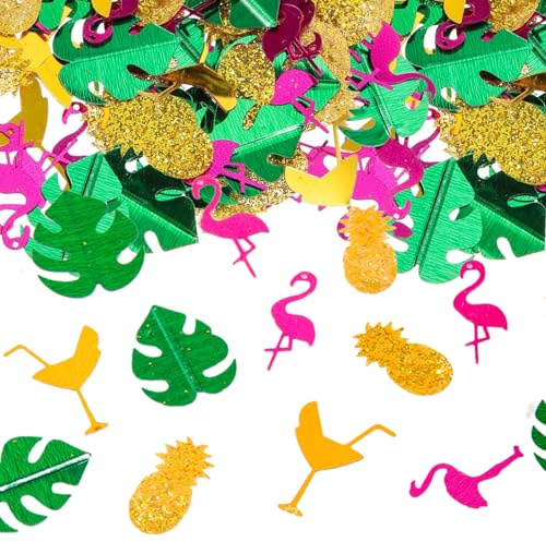 Muorruo 30g Konfetti Hawaii Deko, déco de Table, décoration de fête hawaïenne, Confetti de fête sur la Plage, Accessoires, Feuilles de Monstera, Ananas, Verre à vin, déco Flamant Rose, déco de Table