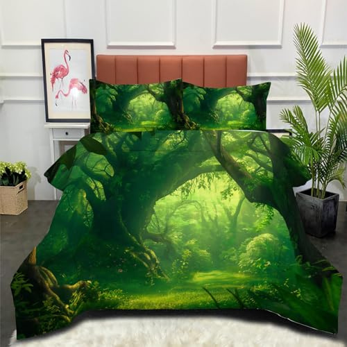 DLERFLOVR Edredón Relleno Nórdico 4 Estaciones Cama 105 200x200cm - Edredón El Libro De La Selva Nórdico de Fibra Jungla Antigua Suave Transpirable para Invierno, Primavera y Otoño, Verde Esmeralda