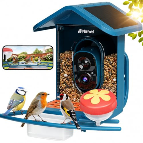 Mangeoire oiseaux extérieur avec caméra 2K, reconnaissance IA des espèces via application, solaire, WiFi 2,4/5 GHz, vision nocturne, notifications instantanées