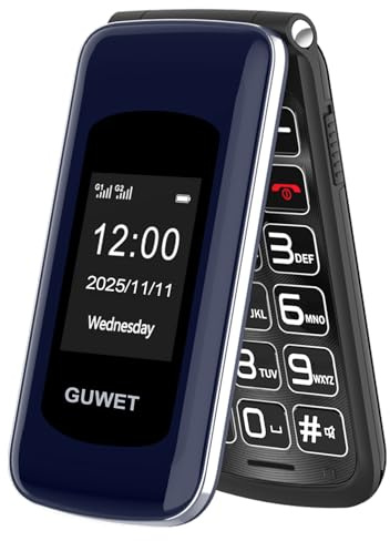 Guwet 2G Big Button Flip Phone for Elderly (PLEASE CONFIRM THAT YOUR SIM CARD OPERATOR SUPPORTS 2G NETWORK), SOS Emergency Button | Dual-Screen | 1600mAh Battery | Blue