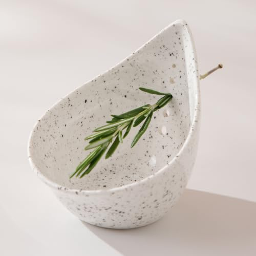 Herb Stripper Bowl, Ceramic Herb Peeling Bowl, Kitchen Herbs Leaf Stripping Tool, Pottery Herb Peeler for Kale, Thyme, Basil, Rosemary Stripper (White)