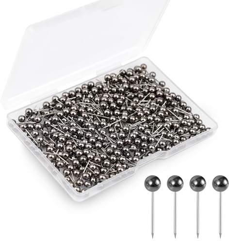 MYHOGOOD 400Pcs World Map Push Pins Round Drawing Pins, Travel Map Small Thumb Tacks, Marking Pushpins for Cork Board Notice Bulletin Picture Photo Home Office School Craft DIY (Black Gold)