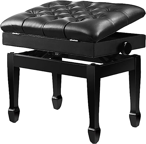 Pianopall, sminkbord, pall, höjdjusterbar pianobänk med notförvaringsfack, pianostol med massivt trä, perfekt för hemmaövning, svart-1,Black-1