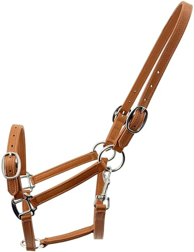 QMYBROW Leather Horse Halter, Full Grain Leather, Stainless Steel Hardware, Adjustable Headcollar, Brown