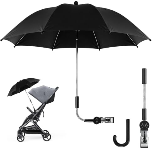 Mineup Ombrellino Passeggino Universale, 75CM Ombrellone Per Passeggino, Parasole Universale Per Carrozzina Con Morsetto Universal, Sedia Regolabile a 360 Gradi