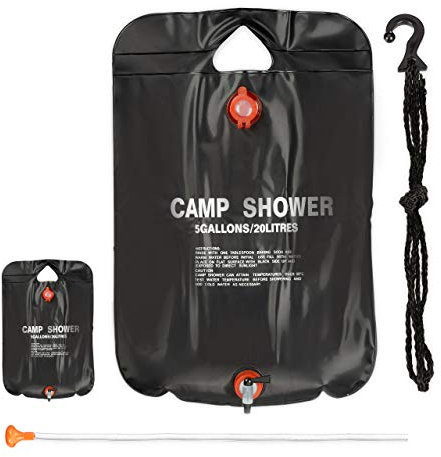 Relaxdays Solardusche Camping, schwarz Campingdusche 20 l, Aufhängen, faltbar, mit Handbrause, Mobile Außendusche, 1 Stück