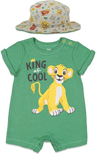 Disney Lion King Simba Infant Baby Boys Romper and Bucket Sun Hat Green 18 Months