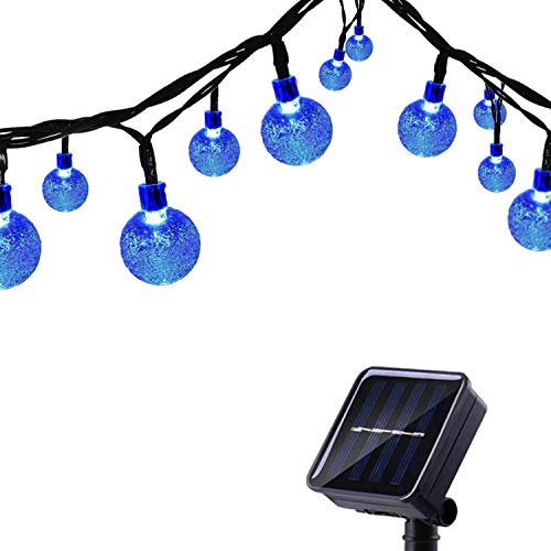Tuokay Solar Fairy Lights with Balls, 30 LED Outdoor String Lights (Blue) | 8 Twinkling Modes, Waterproof, Decorative Garden Lights