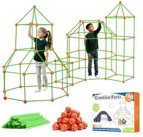 Tiny Land Fort Building Kit Creative Fort Indoor Outdoor for 5-12 Years Old Boys and Girls STEM Building Toys with Storage Bag DIY Castles Tunnels with 86 Rods and 44 Balls