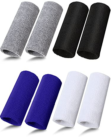 Sumind 8 Pieces 6 Inch Wrist Sweatband Sports Wristbands Tennis Elastic Athletic Wristband for Men and Women Wide Wrist Protection Band Long Size for Basketball Running(Black, White, Dark Grey, Blue)