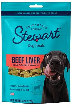 Stewart Beef Liver Dog Treats, 4 oz, ~90 Pieces, Freeze Dried Raw, Single Ingredient, 50% Protein Training Treats or Meal Topper in a Resealable Pouch, Grain Free, Gluten Free