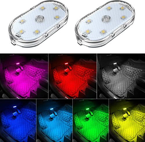2 PCS Car Led Lights Interior,7 Colors Ambient Lighting Interior,USB Rechargeable Car Reading Light