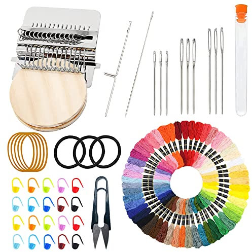 Allazone Darning Loom Machine, Small Loom Speedweve, 14 Haken Speedweve Darning Loom mit 50 Farben Garn für Kunstvolle DIY Muster, Reparaturkleidung