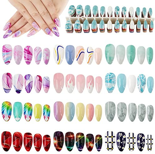 288 Stk Nägel zum Aufkleben Künstlich Bunt Mustern Spitze Press On Fake Nails Falsche Nägel Fingernägel DIY Nagelkunst Nail Art für Frauen Damen