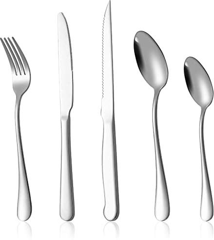Eisinly 20-Piece Silverware Set with Steak Knives, Mirror Polished