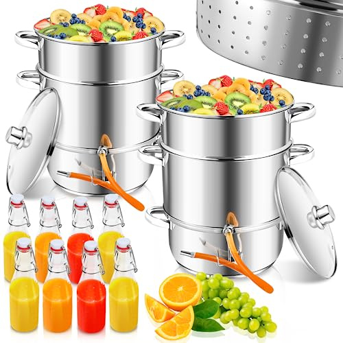 Izrielar 2x Extractor de Zumo de Vapor de acero inoxidable Ø 26/15 L con 8 botellas, Apta para Todo Tipo de cocinas, incluida la de inducción