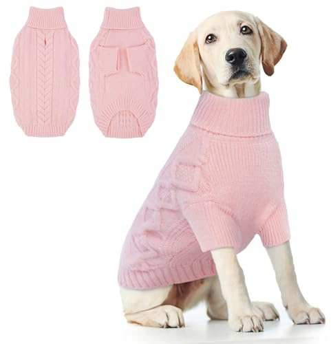 Hjumarayan Jersey de punto para perros grandes, ropa cálida para mascotas para invierno al aire libre, suéter suave y grueso para Pit Bull, Lean Lab, Border Collie, rosa, XXL