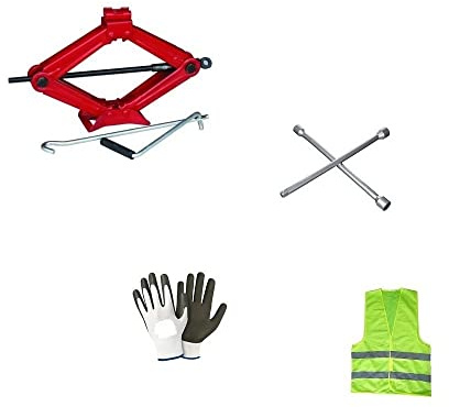 COMPATIBILE CON AUDI A4 ALLROAD KIT EMERGENZA STRADALE PER AUTO CRIC A PANTOGRAFO 2T CON BASE IN ACCIAIO E CHIAVE GIREVOLE+CHIAVE A CROCE PER SVITARE BULLONI DEI PNEUMATICI
