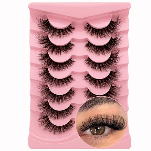 7 paires de Faux cils 3D Oeil de Chat, Volume moelleux Curly Cat-Eye Cils artificiels Look Naturel, Réutilisables Faux cils de maquillage faits main(Z23)
