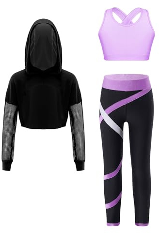 ranrann Barn flicka sport set fitness yoga gym linne leggings huvtröja sportkläder 5–16 år, Lavendel, 9-10 �r