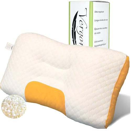 Oreiller ergonomique cervical mémoire de forme pour cervicales douloureuses et anti ronflement | Neck Pillow coussin 40x70 Anti acarien protège la nuque dormeur latéral, sur le dos | garantie 2 ans