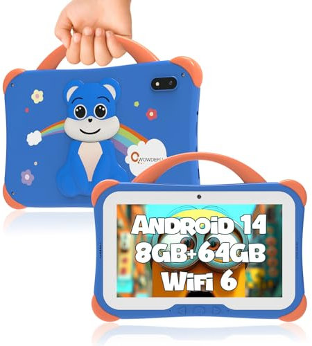 Tablette pour Enfants,8Go+64Go,Android 14 pour Enfants Tablet 7 Pouces,Tablette d'apprentissage pour Tout-Petits avec étui,4000 mAh/contrôle Parental/FM/GPS/OTG/Excellent Cadeau pour Enfant(Bleu