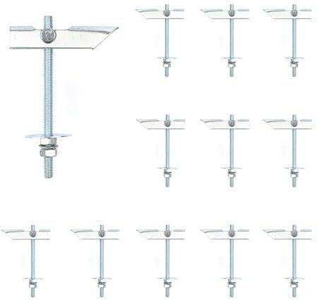 HSUYUN Tasselli Basculante in Acciaio al Carbonio, 12 Pezzi m6 x 100mm Tasselli con Filettata Dadi e Rondelle Tasselli Basculante, per Cartongesso per Appendere Pesi a Pareti e Soffitti
