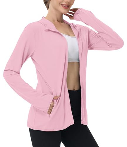 Chemise Anti UV Femme Manche Longue Tee Shirt de Randonnée Protection UV T Shirt de Plage UPF 50+ Léger Respirant Fonctionnel Séchage Rapide Veste de Course Pullover de Surf Natation Pas Cher