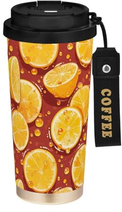 linqin Vasos de viaje de color borgoña limón para tazas de café con tapas, taza térmica de acero inoxidable para caliente y frío, a prueba de derrames de 17 onzas
