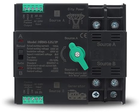 KNUUXHDDK Interruttore su guida DIN da 1 pezzo, interruttore di trasferimento automatico a doppia potenza con commutazione in millisecondi, interruttore di alimentazione ininterrotto da 63 A. (4P