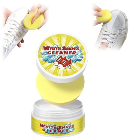 Kenmohuo White Shoes Cleaner, Cleaning and Stain Removal Cream, White Trainer Cleaner with Sponge Eraser, Cleaning and Descaling Polish for Sneaker (1Pcs)