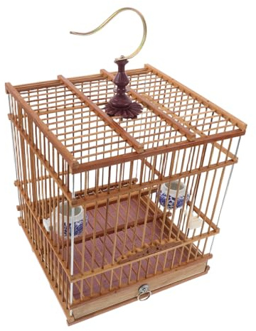 BESPORTBLE Jaula para Pájaros Pequeña de Bambú Carbonizado Color Diseño Rectangular con Bandeja Inferior Extraíble para Periquitos y Aves Pequeñas Interiores y