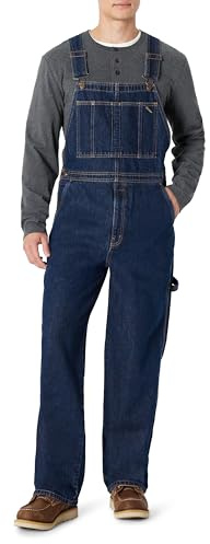 Amazon Basics Men's Relaxed Fit Workwear Bib Overall, DARK WASH, 32W x 30L
