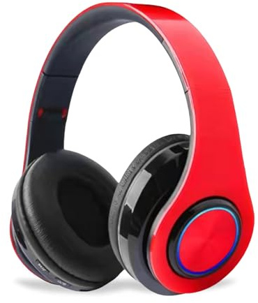 ZZOSRDR Auriculares Bluetooth sobre la oreja, plegables, ligeros, inalámbricos, auriculares inalámbricos con micrófono integrado, FM, SD/TF para clase en línea, oficina, PC, teléfono (rojo)