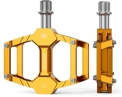 GWAGE Bicycle Pedal Set – CNC Aluminum Pedals with Cr-Mo Axle, Only 283g, Anti-Slip Spikes, Versatile Bike Pedals for MTB, Gravel, Trekking, Road & Kids’ Bikes (Gold)