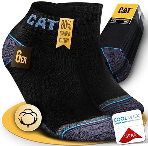 CAT CATERPILLAR POWER & COOL WORK SNEAKERS - 6 paia di calzini da lavoro per sneaker da lavoro, taglia 39-42, 43-46, 47-50, 6 paia di colore nero, 43-46