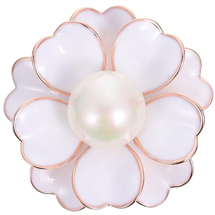KOMBIUDA Spilla Donna Elegante Fiore di Montagna e Perla Artificiale, Resistente All'usura in Lega Bianca, Accessorio per Abbigliamento da Matrimonio e Banchetto