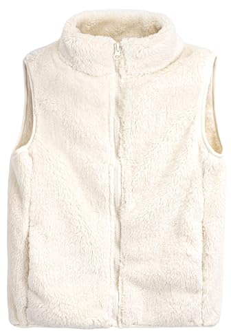 Youkly Gilet in pile per bambini, gilet in pile senza maniche, giacca invernale calda in pile per bambini, gilet in pelliccia per esterni, gilet in peluche (IT, Numero, 140, Regular, Cremeweiß)