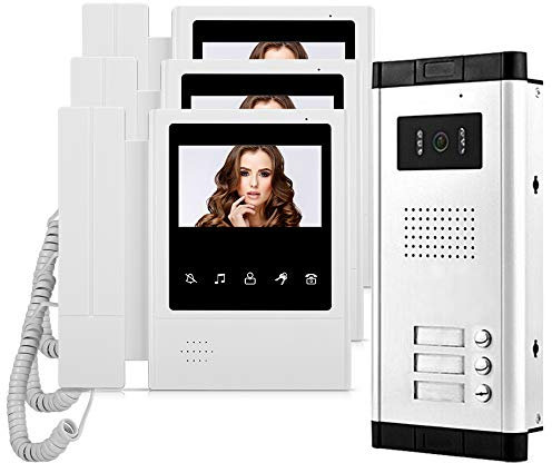 HFeng 4.3 '' Kit interphone vidéo couleur pour interphone 3 moniteurs + 700TVL Caméra vidéo de vision nocturne COMS IR pour 3 appartements/familles