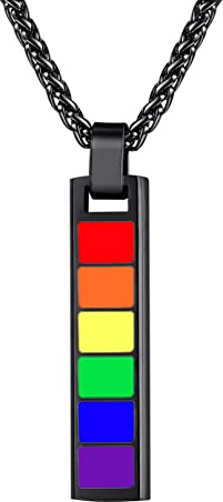 Bandmax Collier Barre Arc-en-ciel Noir Chaîne en Pendentif LGBT Gay Pride Necklace