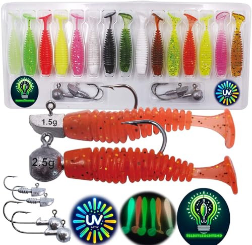 Njord Kalastus Forellen Gummi Köder Set | Twister Set Angeln | Ultra Leicht Forellen Angel Köder Set | Gummi Forellenköder Set | Gummi Barschköder Set | Raubfisch Köder Set | (Twister Set 4cm)