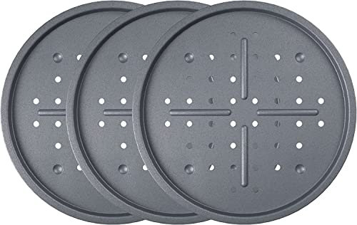 Kitcheneur 3-Pack Large Perforated 33.5cm Pizza Oven Tray – Pizza Baking Tray for Oven with Holes – Non Stick Pizza Tray – Multi-Pack Pizza Trays are Easy to Clean & Dishwasher Safe
