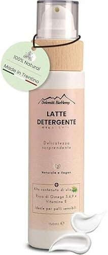 Dolomiti BioHemp Latte Detergente - Struccante Viso e Occhi con Estratti di Olio di Semi di Canapa - Made in Italy - 100% Naturale 150 ml
