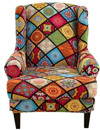 Highdi Wingback Chair Covers 2 Piece Stretch Wing Chair Slipcover, Washable Spandex Fabric Sofa Cover Furniture Protector for Armchair Chairs Living Room Bedroom Hotel (mandala)