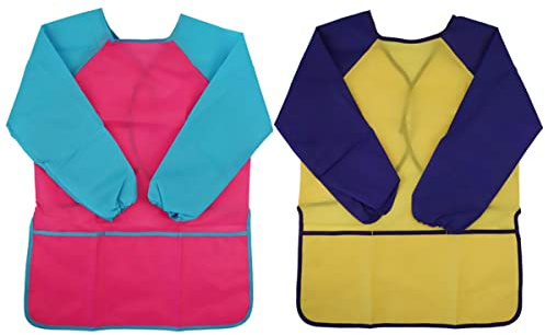2pcs Kids Baking Arpons Artist Apron Children Artist Painting Aprons Child Chef Apron Kids Cartoon Apron Painting Smock Kid Art Smock Toddler Long Sleeve Supplies