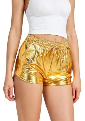 NewL glänsande metalliska sexiga shorts kvinnor hög midja reflekterande byxor glittrande outfit elastisk midja rave dans fest