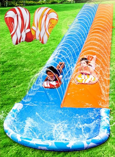 JOYIN 32,5ft/990,6cm Toboggan Aquatique Ultra Long à Double Piste, Toboggan avec arroseur et 2 Planches gonflables pour Enfants et Adultes, fête d'été, Jardin, activités Aquatiques en extérieur