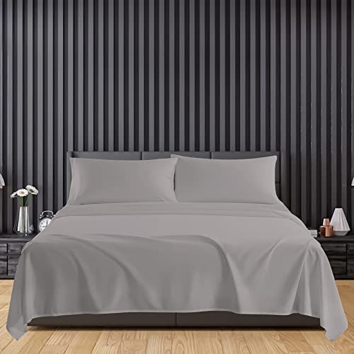 Linens World Egyptian Cotton Flat Sheets King Size Breathable, Anti Wrinkle, Shrink and Fade Resistant 200 Thread Count Bed Sheets Bedding & Linen 260 x 254cm Grey Bedding King Size Flat Sheets