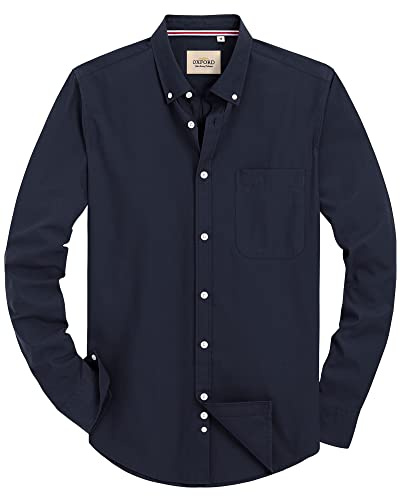 J.VER Men's Long Sleeve Oxford Shirts Smart Casual Business Formal Plain Non Iron Button Down Shirt with Pocket