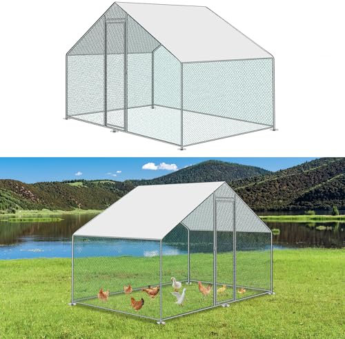 Joparri Hühnerstall mit Sicherheitsschloss und Wasserdichtem PE-Sonnenschutz, 3x2x2m Hühnerhaus Freilaufgehege, Robuster Stahlrahmen, ideal für Hühner, Kaninchen und weitere Kleintiere